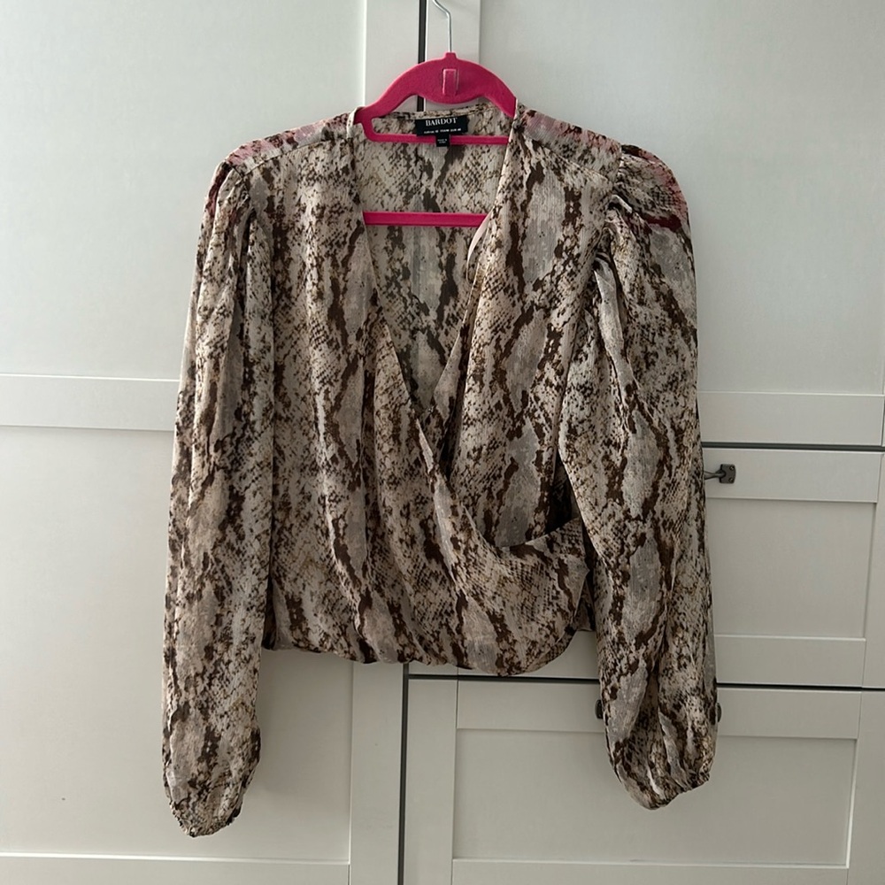 Bardot Sheer Snake Surplice Top